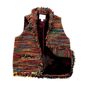 Vintage rainbow striped woven silk boho vest